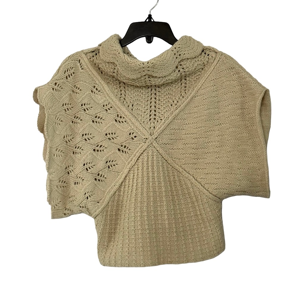Anthropologie Sleeping on Snow Cream Cowl Neck Knit Wool Poncho Sweater‎ - Small